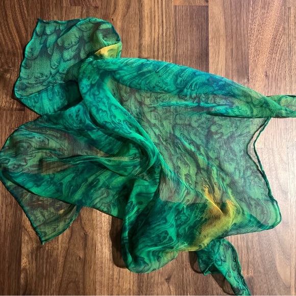 Sheer Green Abstract Print Square Scarf - Picture 2 of 5